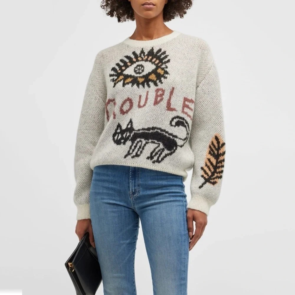 NWT - MOTHER The Jumper Printed Alpaca Crewneck Sweater - Picture 3 of 16